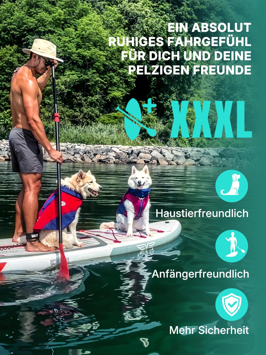 Niphean (Extra Groß) Stand Up Paddling Board, SUP für 2+1 Personen/Familien, SUP Board mit (Anfängergeeignet) Balancierflügel, wasserdichte Handyhülle, Stand Up Paddle Board for Adults, Geschenkideen
