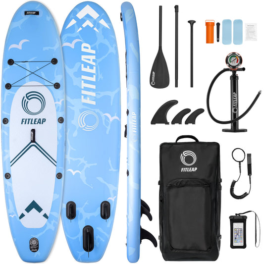 Fitleap Premium Aufblasbares SUP Board Set | Mit Pumpe, verstellbarem Paddel & Rucksack | Für Anfänger & Profis – Yoga, Surfen, Wassersport