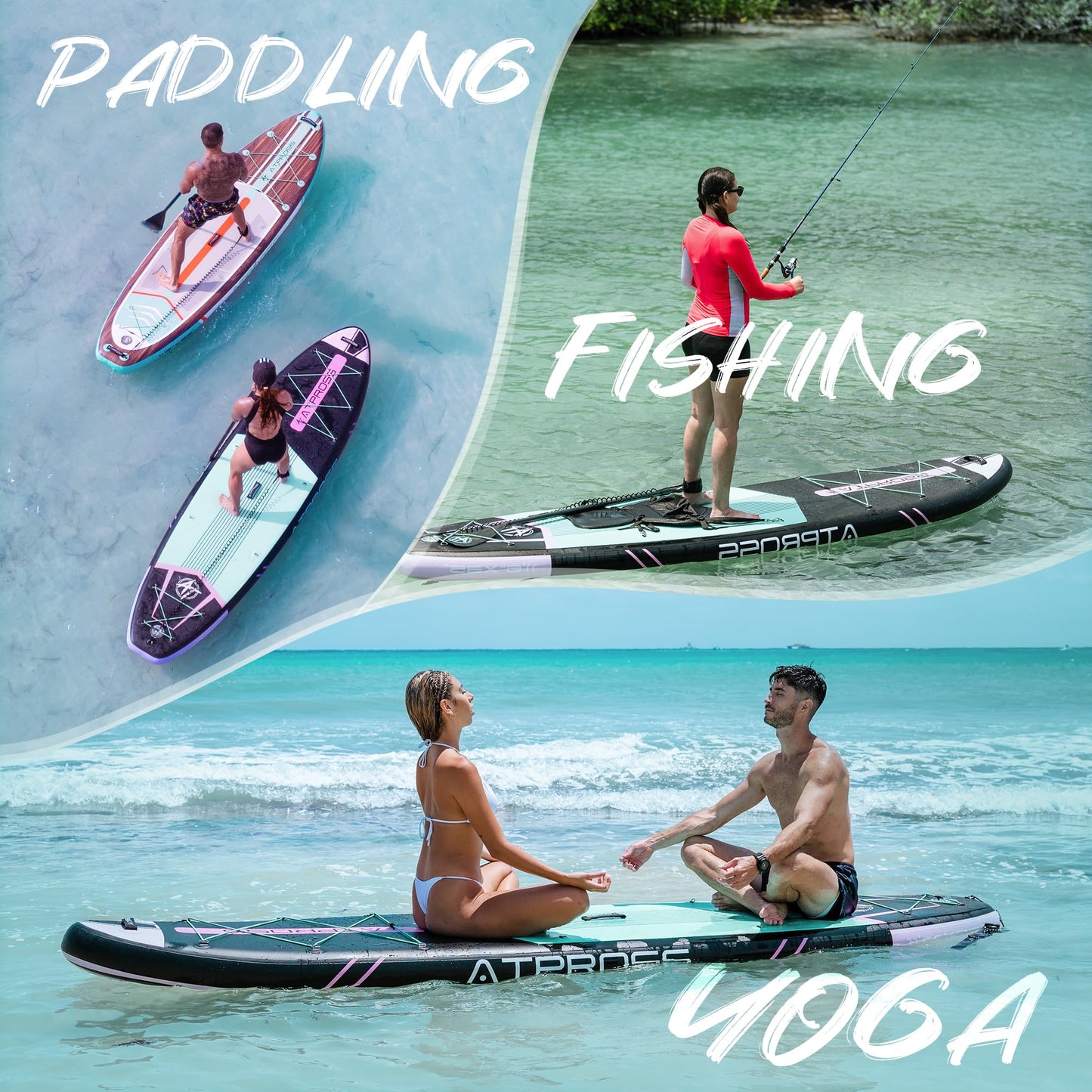 ATPROSS 350x89x15cm Inflatable Paddle Board, 200kg Extra Wide Stand Up Paddleboard for Adults with Premium SUP Accessories Kit & Backpack, Blow Up Kayak Non-Slip Stable Deck Boat for Yoga Fishing Surf