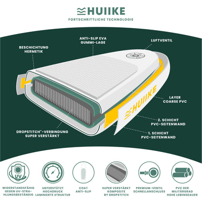 Stand Up Paddling Board Hochwertigem Zubehör - HUIIKE | Sup Board Aufblasbar Stand Up Paddle mit Aluminium-Paddel | Sup Paddel Großer Stabilität und Langlebigkeit | Standup Paddleboard Aufblasbar Set