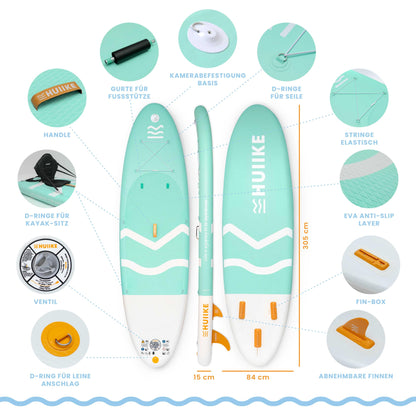 Stand Up Paddling Board Hochwertigem Zubehör - HUIIKE | Sup Board Aufblasbar Stand Up Paddle mit Aluminium-Paddel | Sup Paddel Großer Stabilität und Langlebigkeit | Standup Paddleboard Aufblasbar Set