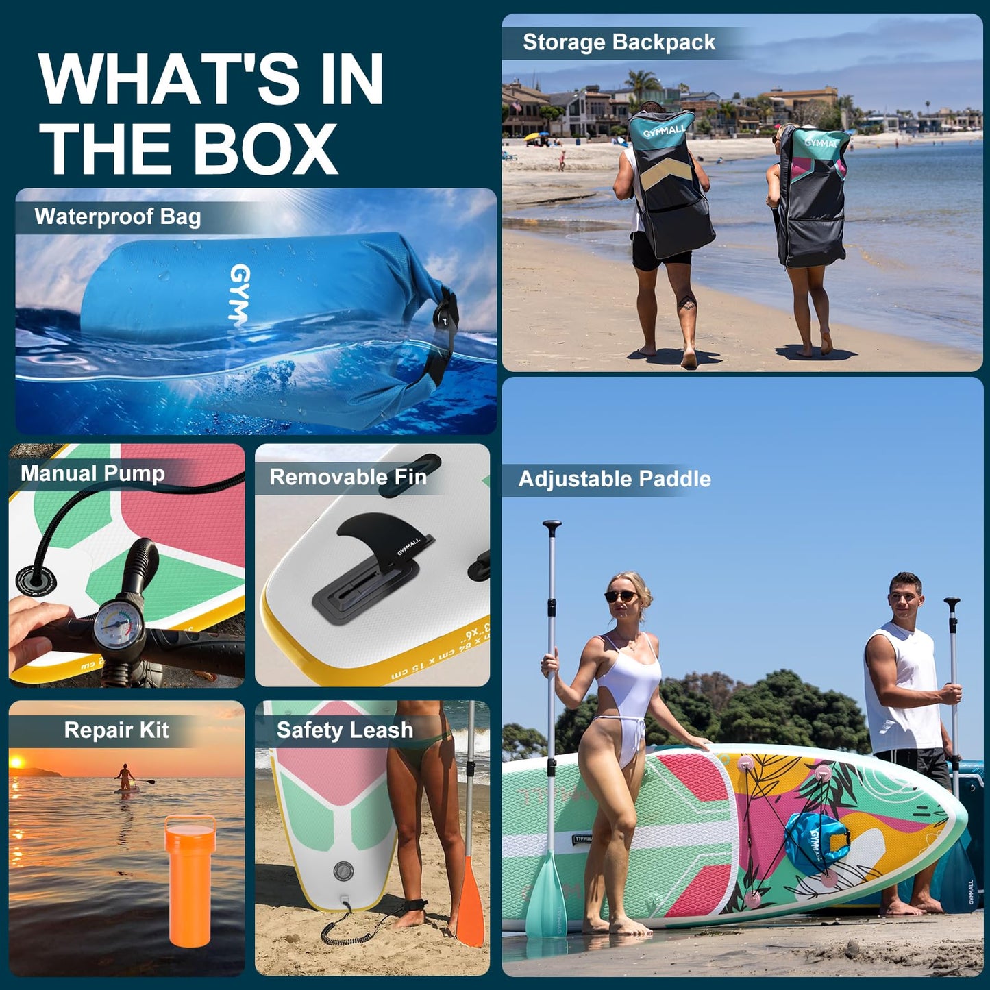 GYMMALL Aufblasbares SUP Board für Erwachsene & Jugendliche | Rutschfestes Deck, breites Design | Inkl. Premium-Zubehör & Aufbewahrungstasche