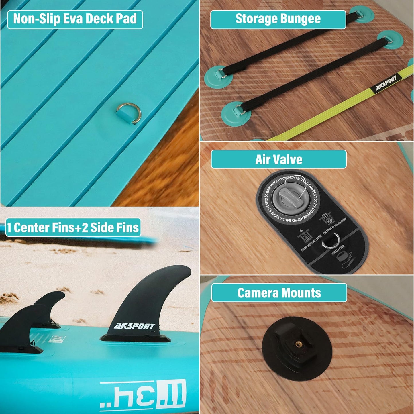 AKSPORT 11' Aufblasbares SUP Board mit Zubehör, breites rutschfestes Design – 2-in-1 Paddleboard/Kajak zum Paddeln & Angeln