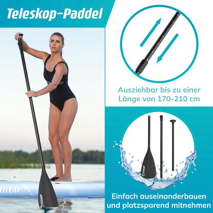 Fitleap Premium Aufblasbares SUP Board Set | Mit Pumpe, verstellbarem Paddel & Rucksack | Für Anfänger & Profis – Yoga, Surfen, Wassersport