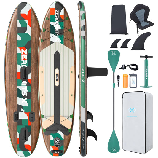 ZLX SUP Board mit Sitz Stand up Paddling Board 320cm Stabil Aufblasbares Paddle Board für Erwachsene Familien Anfängerfreundlich, Anti-Rutsch Deck, Pumpe