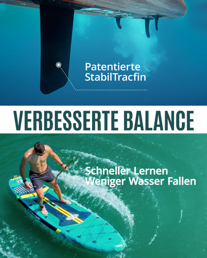 ZLX 350cm Extra Groß Stand Up Paddle Board mit Sitz Große Tragfähigkeit 550LB Inflatable Paddle Board für Erwachsene Anfängerfreundlich Stabiles Anti-Rutsch-Deck, Pumpe, SUP Paddle