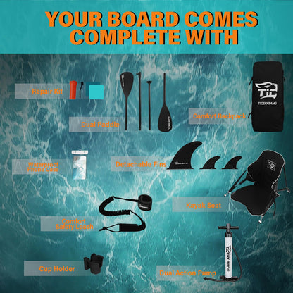 TIGERXBANG Aufblasbares Stand Up Paddle Board 335×86×15cm mit komplettem Zubehör, vielseitige Premium Paddle Boards für Erwachsene/Jugendliche, Paddle Board Wave Rider Dancer Collection-Himmelblau