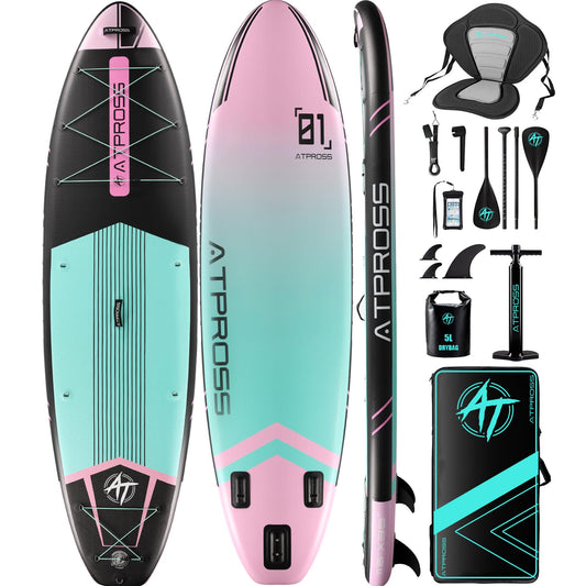 ATPROSS 350x89x15cm Inflatable Paddle Board, 200kg Extra Wide Stand Up Paddleboard for Adults with Premium SUP Accessories Kit & Backpack, Blow Up Kayak Non-Slip Stable Deck Boat for Yoga Fishing Surf