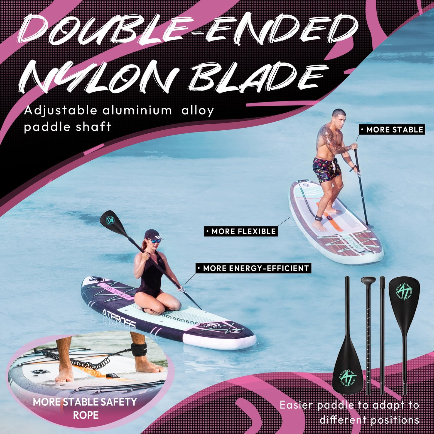 ATPROSS 350x89x15cm Inflatable Paddle Board, 200kg Extra Wide Stand Up Paddleboard for Adults with Premium SUP Accessories Kit & Backpack, Blow Up Kayak Non-Slip Stable Deck Boat for Yoga Fishing Surf