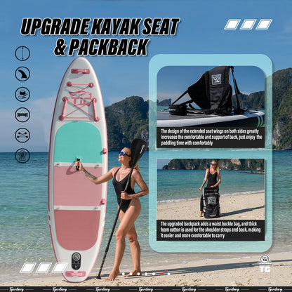 TIGERXBANG SUP Boards Stand Up Paddling Board 320x82x15cm, aufblasbare Paddle-Boards mit Doppelschläger-Paddel, Kajak-Sitz, Defender-Pro-Kollektion Rosa