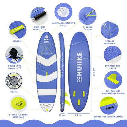 Stand Up Paddling Board Hochwertigem Zubehör - HUIIKE | Sup Board Aufblasbar Stand Up Paddle mit Aluminium-Paddel | Sup Paddel Großer Stabilität und Langlebigkeit | Standup Paddleboard Aufblasbar Set