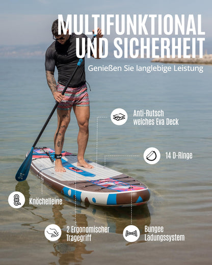 ZLX SUP Board mit Sitz Stand up Paddling Board 320cm Stabil Aufblasbares Paddle Board für Erwachsene Familien Anfängerfreundlich, Anti-Rutsch Deck, Pumpe