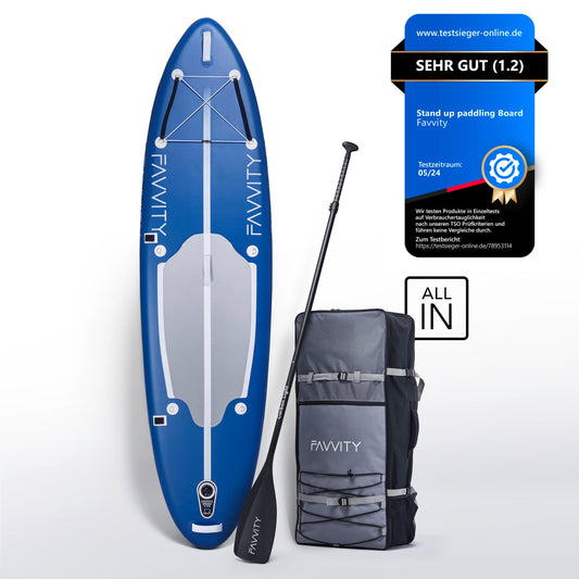 FAVVITY Aufblasbares SUP Board – Stilvoll & ultraleicht | 7 Jahre Garantie | Halb-Carbon Set | 150 kg Tragkraft | Allround Paddleboard