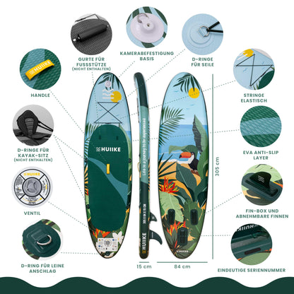 Stand Up Paddling Board Hochwertigem Zubehör - HUIIKE | Sup Board Aufblasbar Stand Up Paddle mit Aluminium-Paddel | Sup Paddel Großer Stabilität und Langlebigkeit | Standup Paddleboard Aufblasbar Set