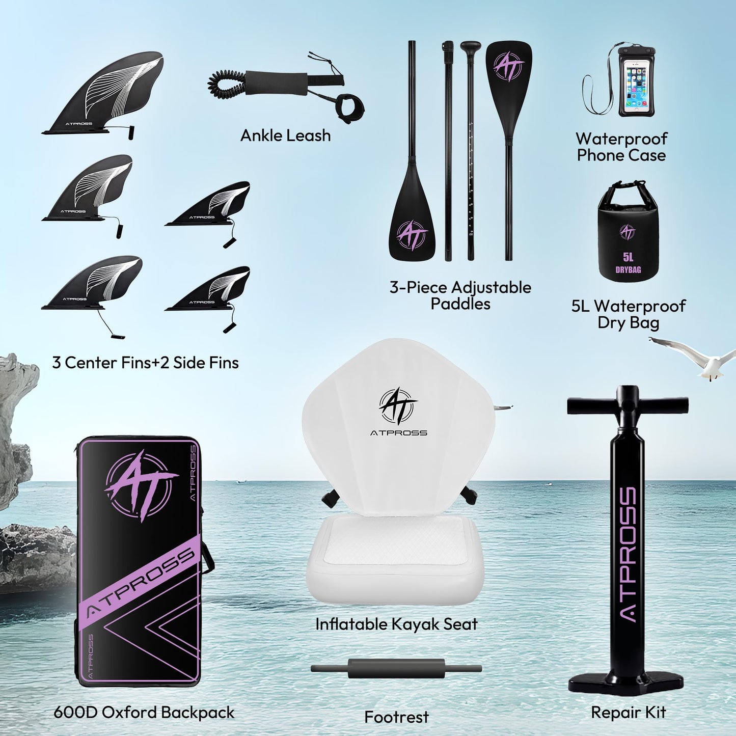 ATPROSS 12'x36 Inflatable Paddle Board, 450lbs Extra Wide Stand Up Paddleboard for Adults with Premium SUP Accessories Kit & Backpack, Blow Up Kayak Non-Slip Stable Deck Boat for Yoga Fishing Surf