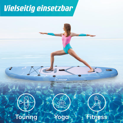 Fitleap Premium Aufblasbares SUP Board Set | Mit Pumpe, verstellbarem Paddel & Rucksack | Für Anfänger & Profis – Yoga, Surfen, Wassersport