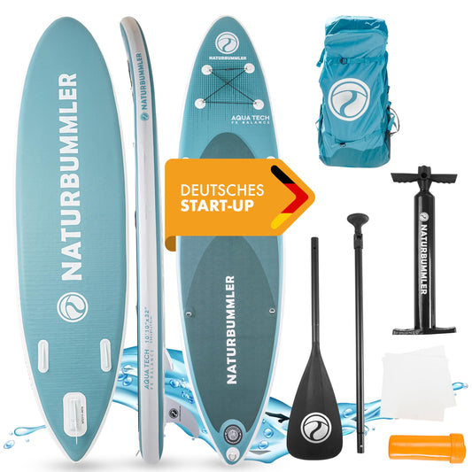 NATURBUMMLER® SUP Board Komplettset [330×81×15 cm] – Stand Up Paddle Board für Anfänger & Fortgeschrittene (150 kg) – inkl. Paddel, Luftpumpe & Rucksack – Paddleboard Outdoor