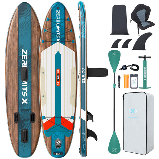 ZLX SUP Board mit Sitz Stand up Paddling Board 320cm Stabil Aufblasbares Paddle Board für Erwachsene Familien Anfängerfreundlich, Anti-Rutsch Deck, Pumpe